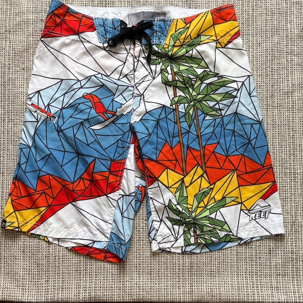 Reef Men's Tropical Geometric Board Shorts - Red, Blue, Yellow SZ 36